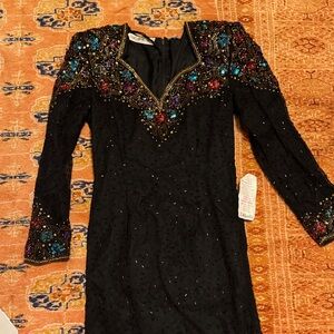 Vintage Scala Black Dress with Jewel Accents